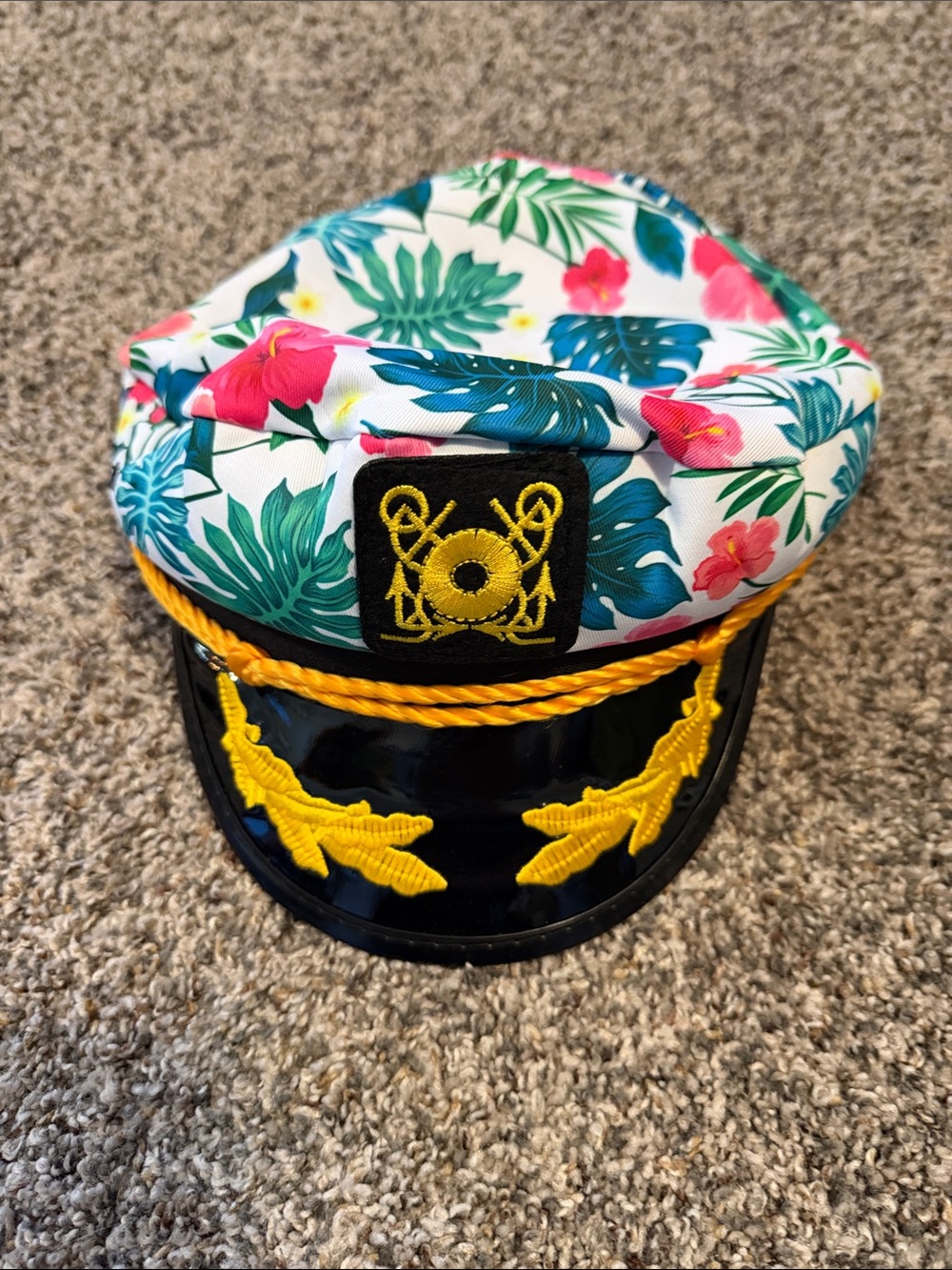 Tropical Floral Captain's Hat with Yellow Embroidery